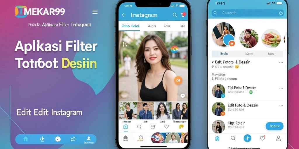 Tampilan antarmuka MEKAR99 saat mengedit foto dengan filter Instagram.